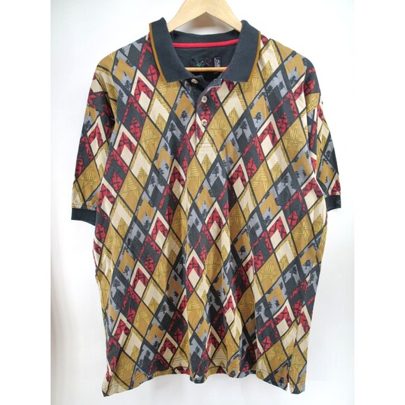 Greg Norman Golf Polo Mens XL Navy Blue‎ All Over Print Cotton - Picture 1 of 8